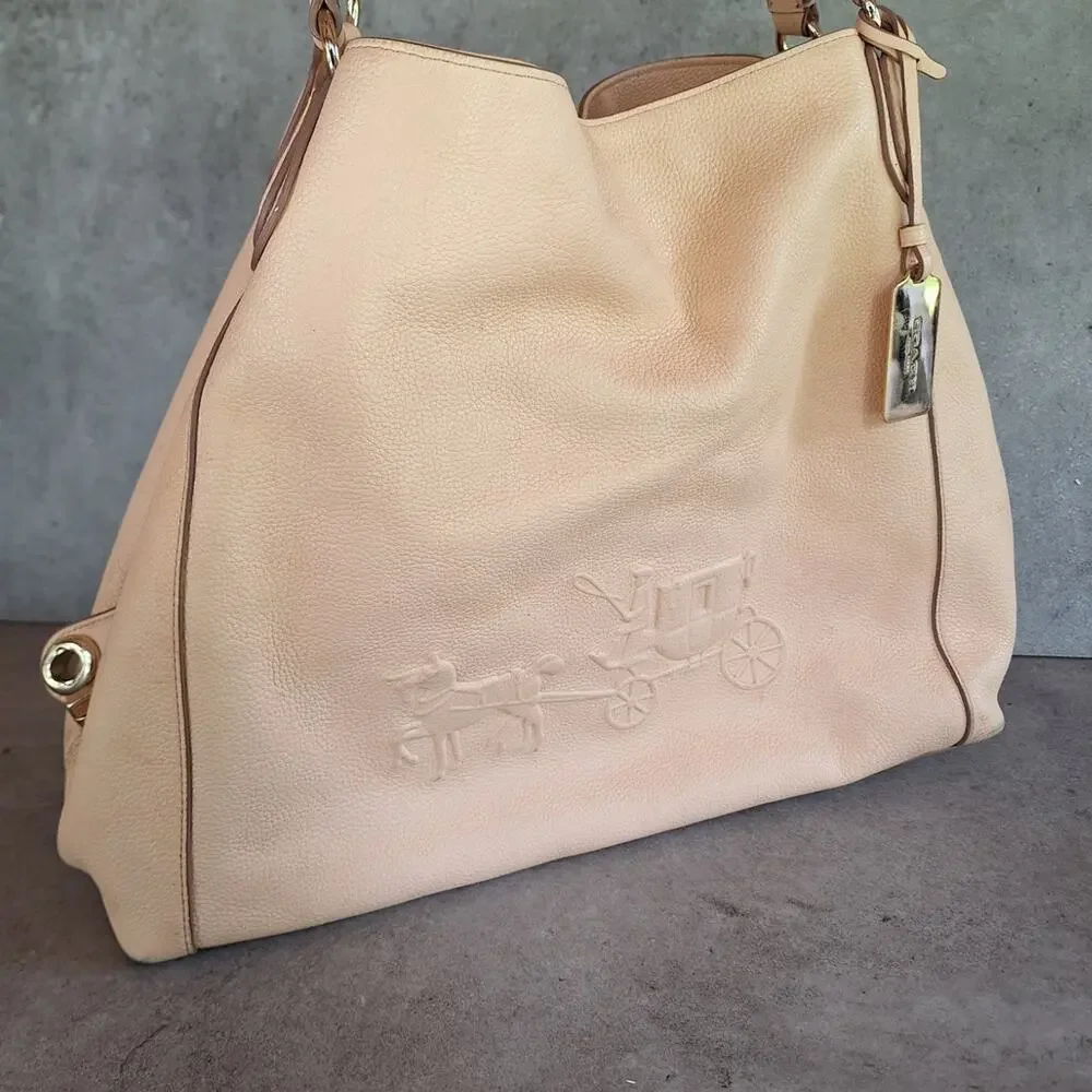 Coach Embossed Horse and Carriage Edie Shoulder Bag in Pebbled Leather peachpink